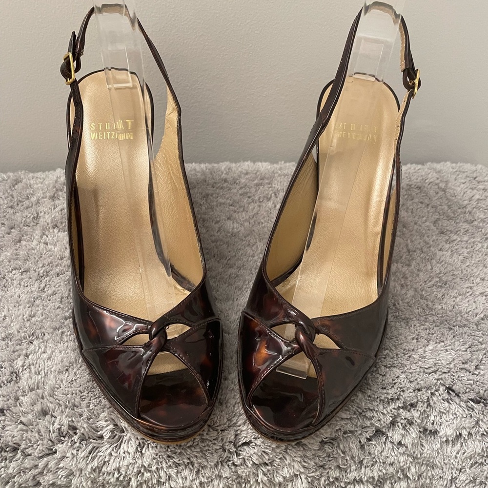 Stuart Weitzman Turnon Gognac slingback cork wedge sandal - 7.5